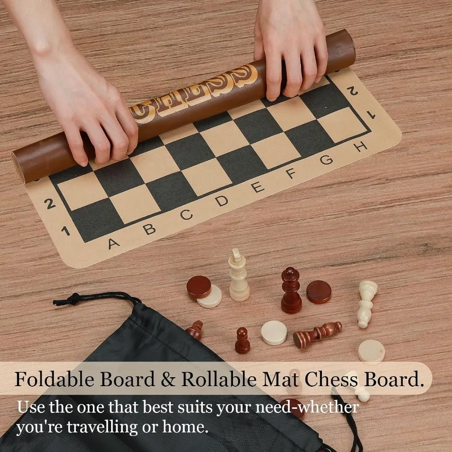 16 مجموعة شطرنج خشبية 2 في 1 مجموعة لعبة الداما الشطرنج المغناطيسية القابلة للطي مع ألعاب لوحة الشطرنج المحمولة للسفر هدية للبالغين I