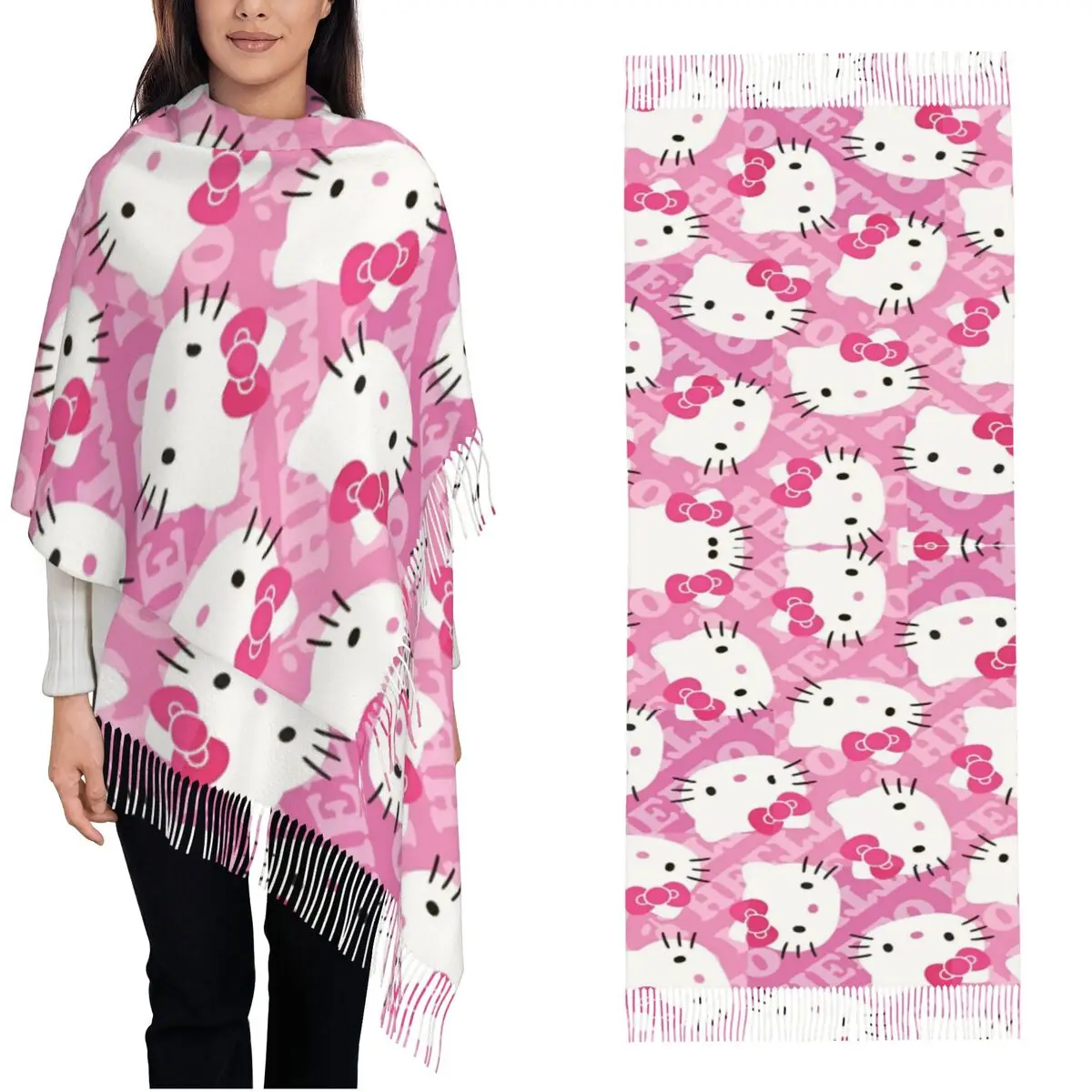 

Женский кашемировый шарф Hello Kitty, большие шали из пашмины и шарфы для путешествий