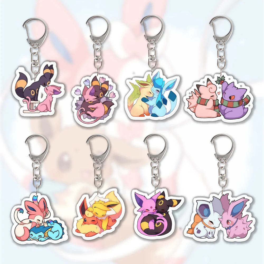 DIY Akrylowy Brelok Personalizowany Gengar Nidoran Nidorina Mew Sylveon Leafeon Glaceon Eevee Rodzina Postaci z Kreskówek Ozdoby Zawieszka do Plecaka