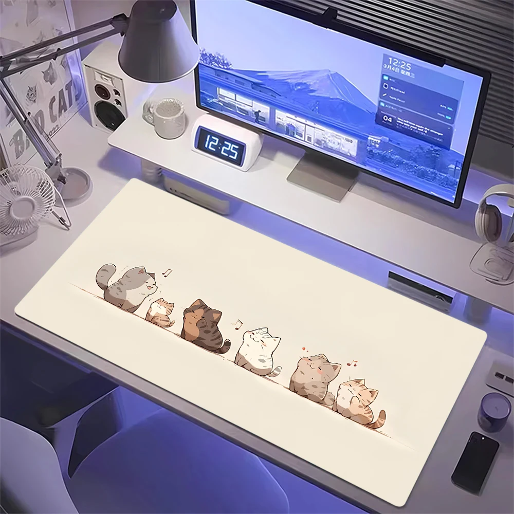 

Коврик для мыши Kawaii Kitty, большой коврик для мыши с прошитыми краями, нескользящая резиновая основа, коврик для клавиатуры XXL, аксессуар для компьютерного игрового стола