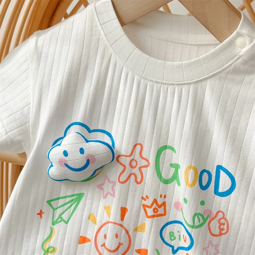 2024 Summer New in Kids Infant Boys Girls Clothing - Newborn Baby Cool Short Sleeve 3D Cloud Bear Letter Romper 0-24M