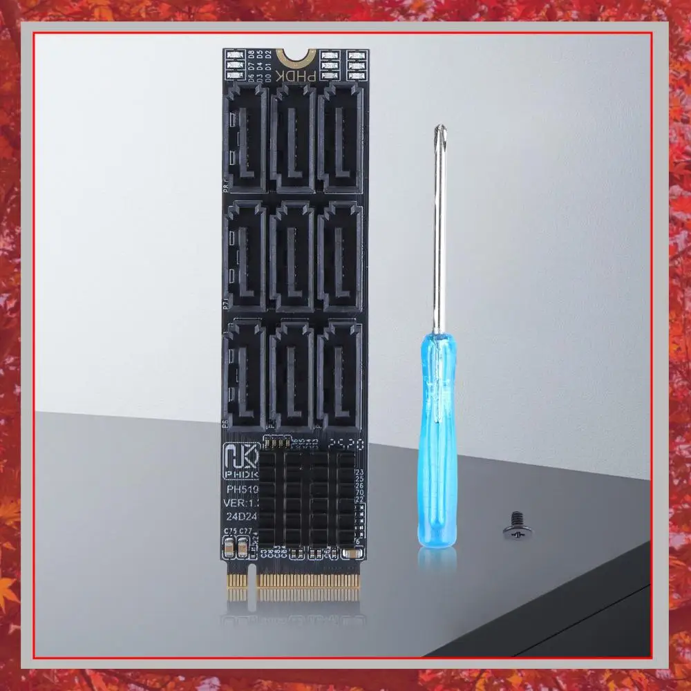 M.2 NVME To SATA 3.0 Converter 6Gbps M.2 NVME M-Key To SATA 9-Port Expansion Card PCIE 3.0 X2 Hard Disk Capacity for Desktop