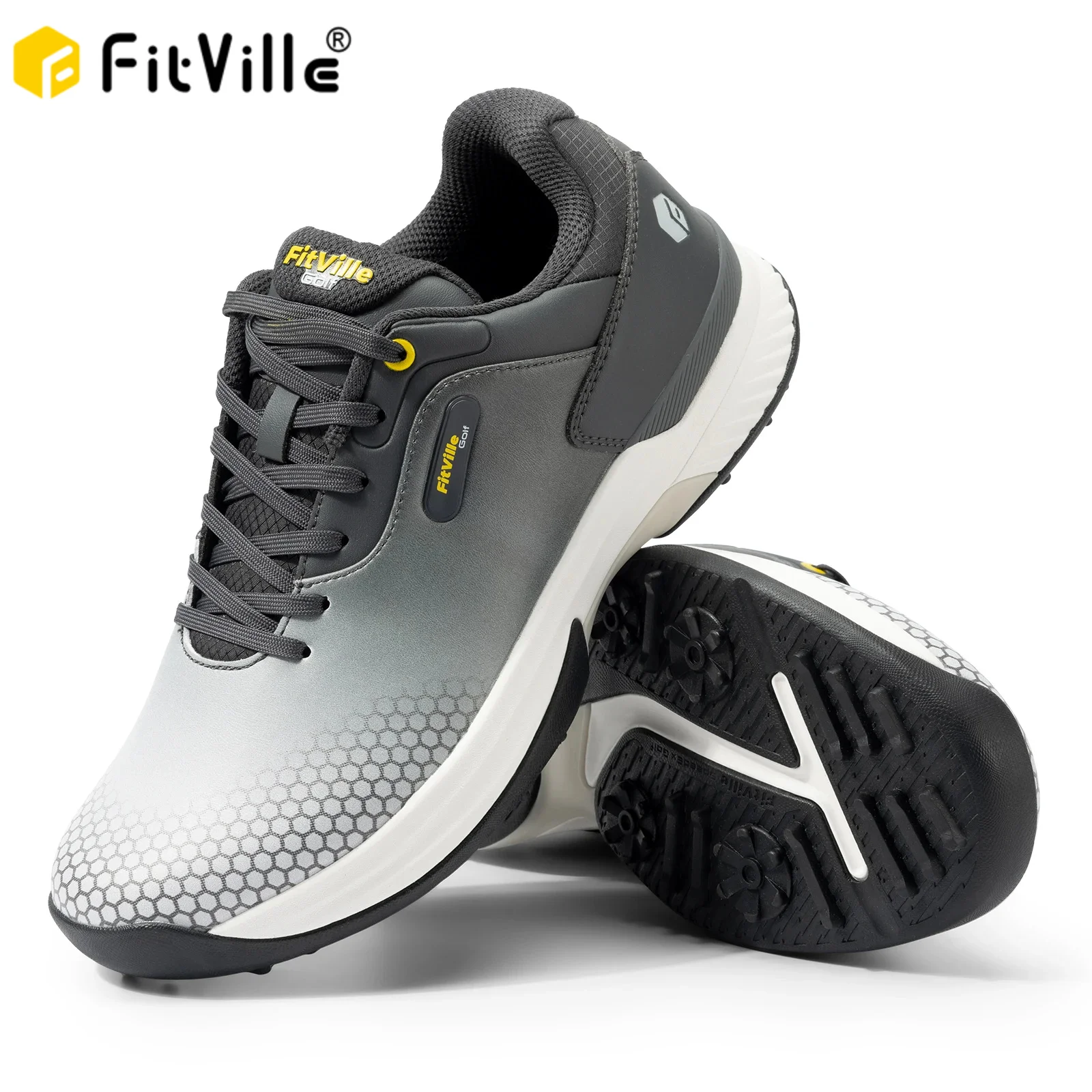 FitVille Wide Men's Golf Shoes Non-Slip Wear-Resistant Comfortable Pickleball Sports Shoes Suitable for Swollen Feet Relieve Toe