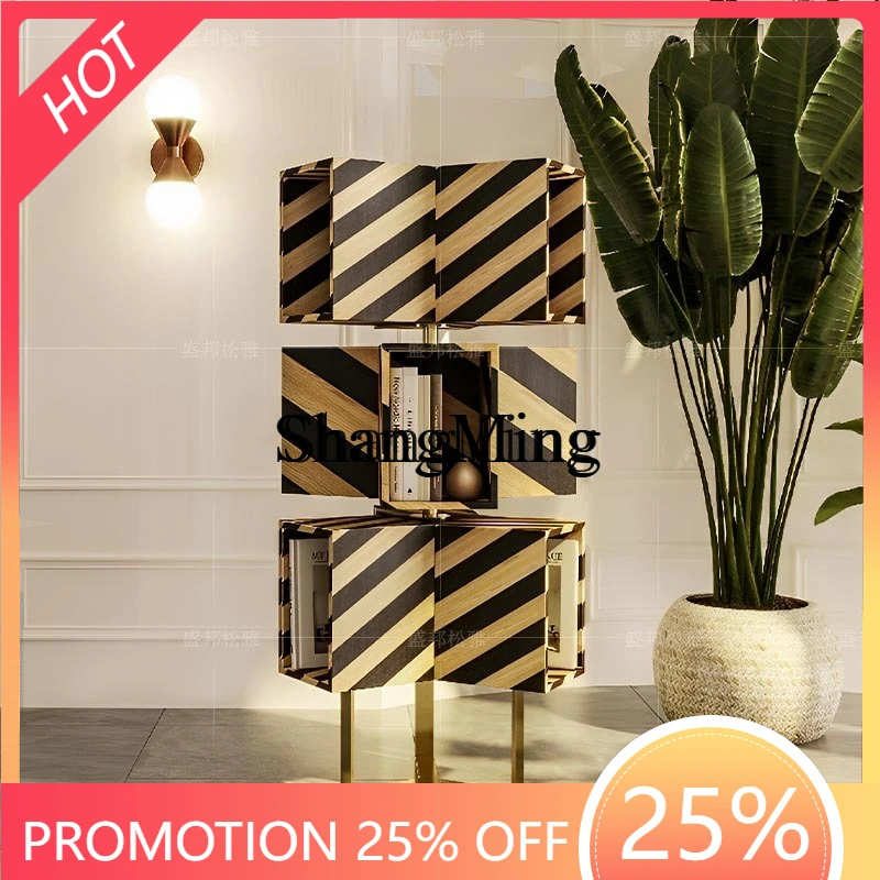 FG  light luxury solid wood rotating bookshelf home villa high-end bookcase creative storage shelf