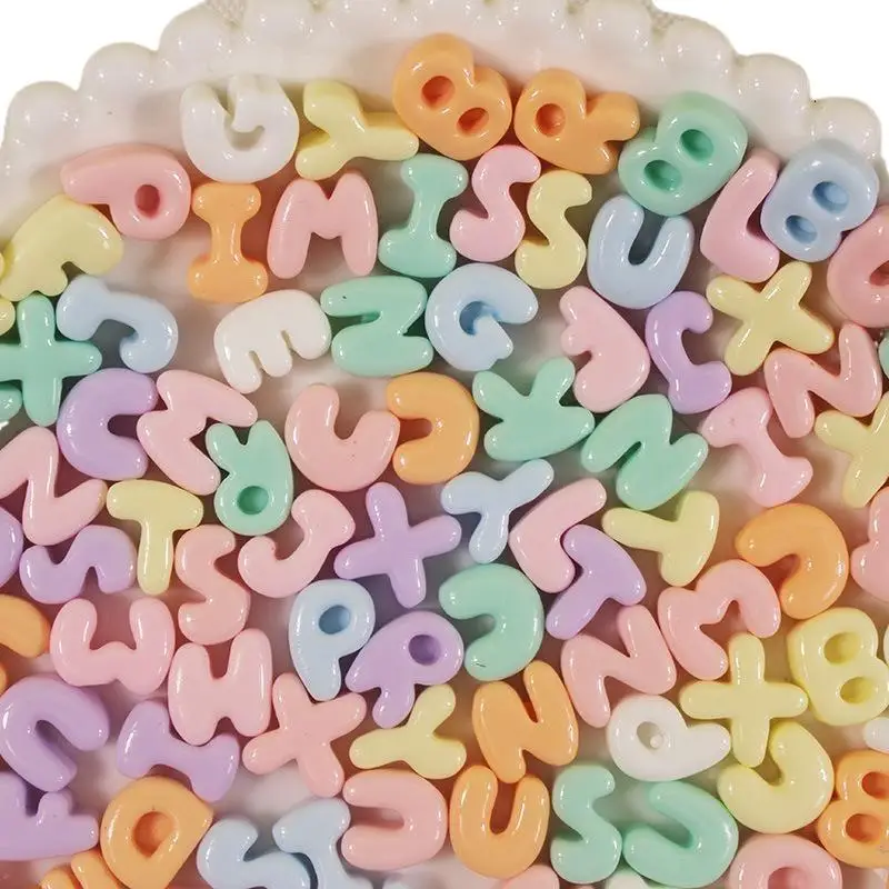 50 Stück Pastellfarbene Alphabetperlen, Cartoon-Englische Buchstaben, Acrylperlen, farbige lose Abstandshalterperlen für die Schmuckherstellung, DIY-Halskette – Detail 8