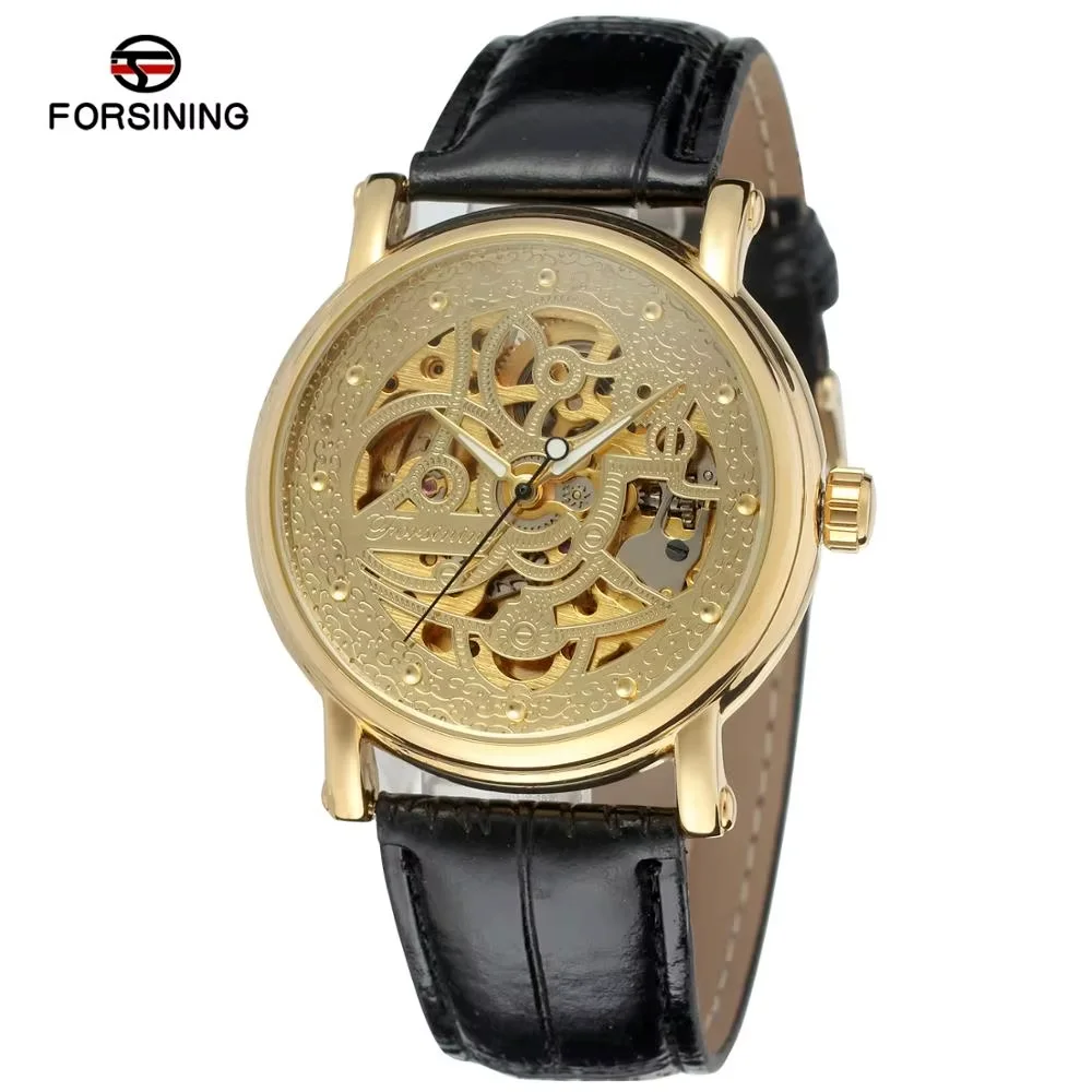 FORSINING Casual men's and women's watches leather strap watches automatic mechanical wrist watches