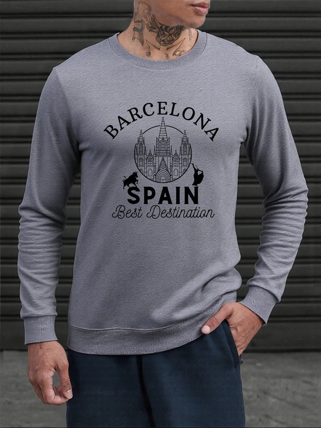 Barcelona Spanien Best Destination Design Herren Sweatshirts Mode Soft Tee Casual Herbst Pullover O-Ausschnitt Unisex Basics Kleidung
