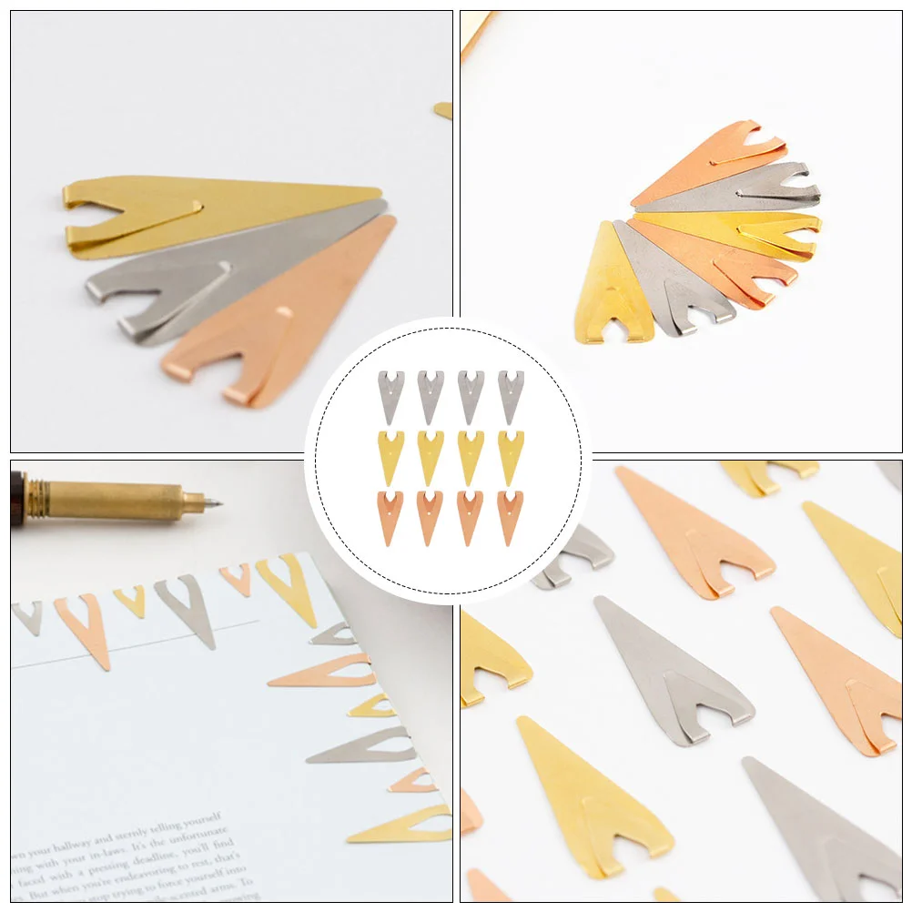 12 Pcs Metal Bookmark Holder Bookmarks Label Clips Planner for Kids Stainless Steel Child Students Reading Retro