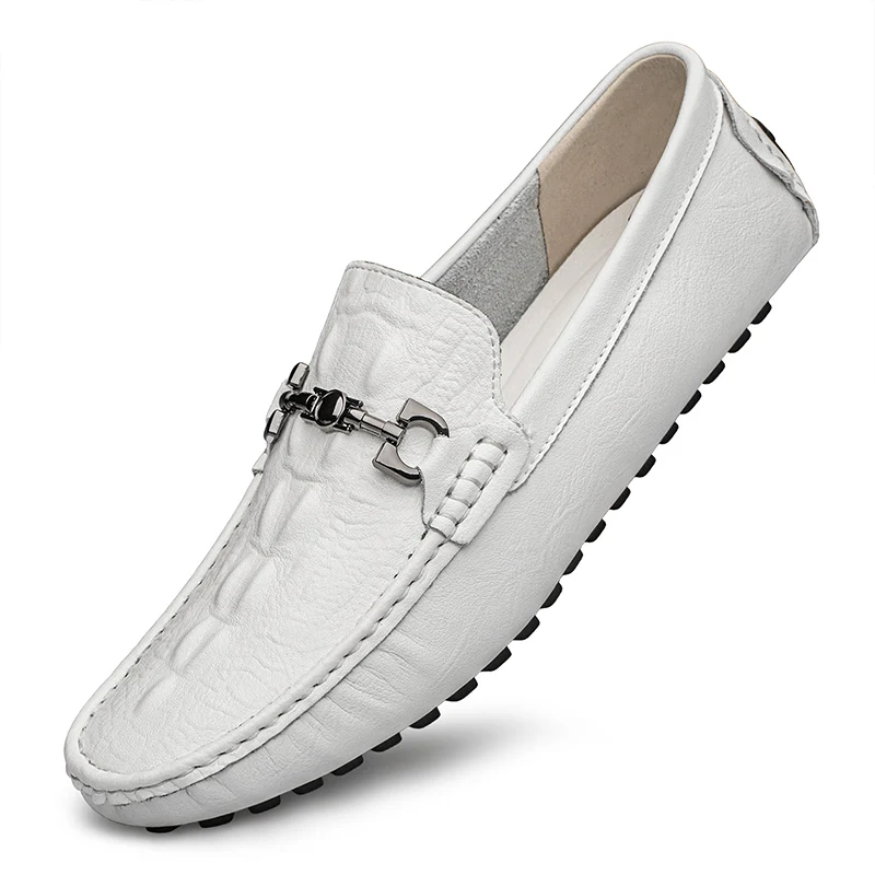 

Spring Genuine Leather Men Casual Shoes Brand Soft Italian Men Loafers Breathable Slip on White Driving Shoes Plus Size 37-45