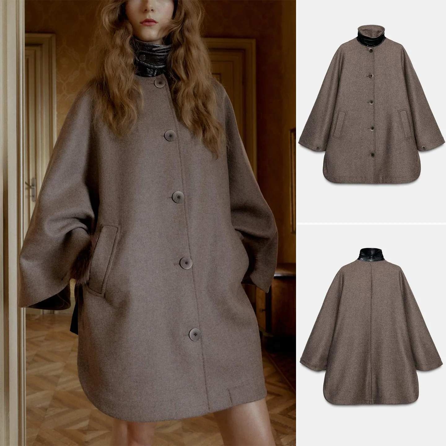 Winter New Casual Hooded Double Layered Decoration Coat Loose Fit Stand Collar Women's Outerwear Polyester Fiber 00%