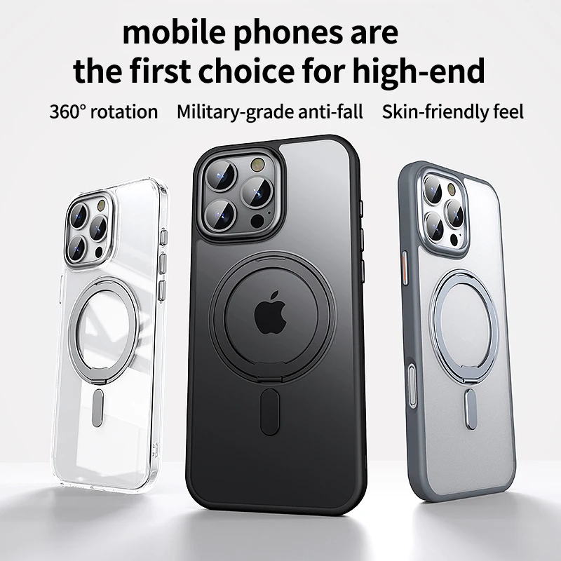 KEYSION Matte Shockproof 360 ° Rotating Magnetic Ring Stand Case for iPhone 16 Pro Max Phone Back Cover for 16 Pro MagSafe Case