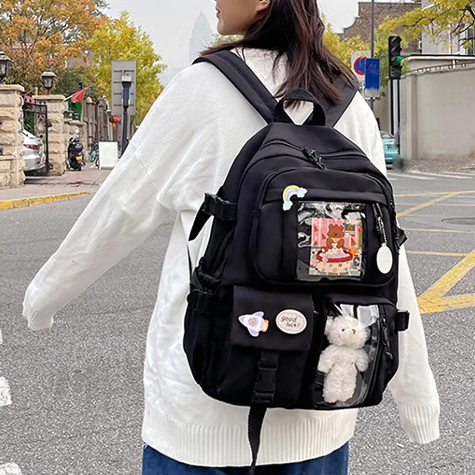 New Cute Korean Women Kawaii Backpacks Waterproof Multi-Pocket Nylon For High School Student Female Girl Laptop Bookpack Fashion