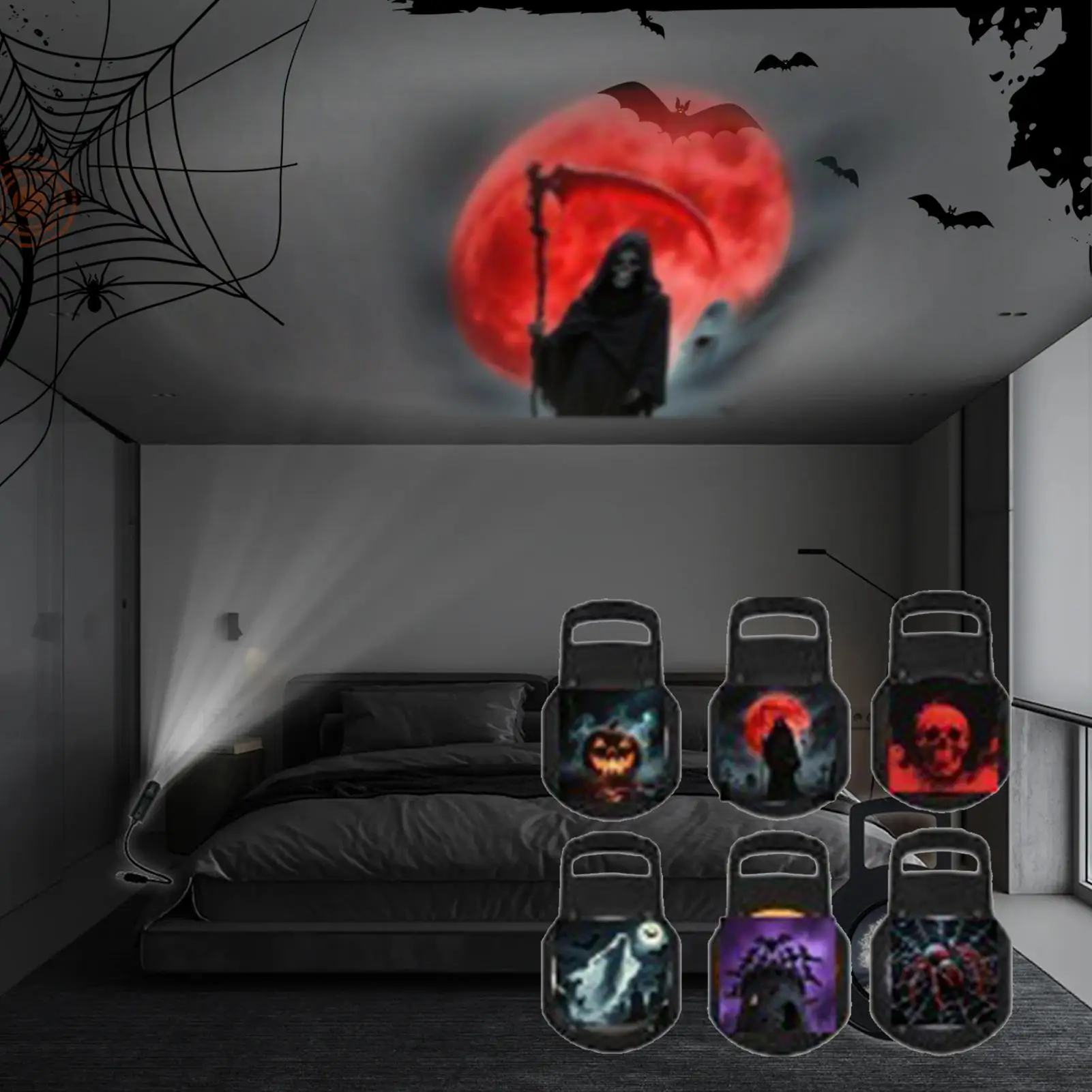 ハロウィンプロジェクターライト屋外360度回転LEDハロウィンデコレーションLED装飾寝室庭劇場ホームルーム用