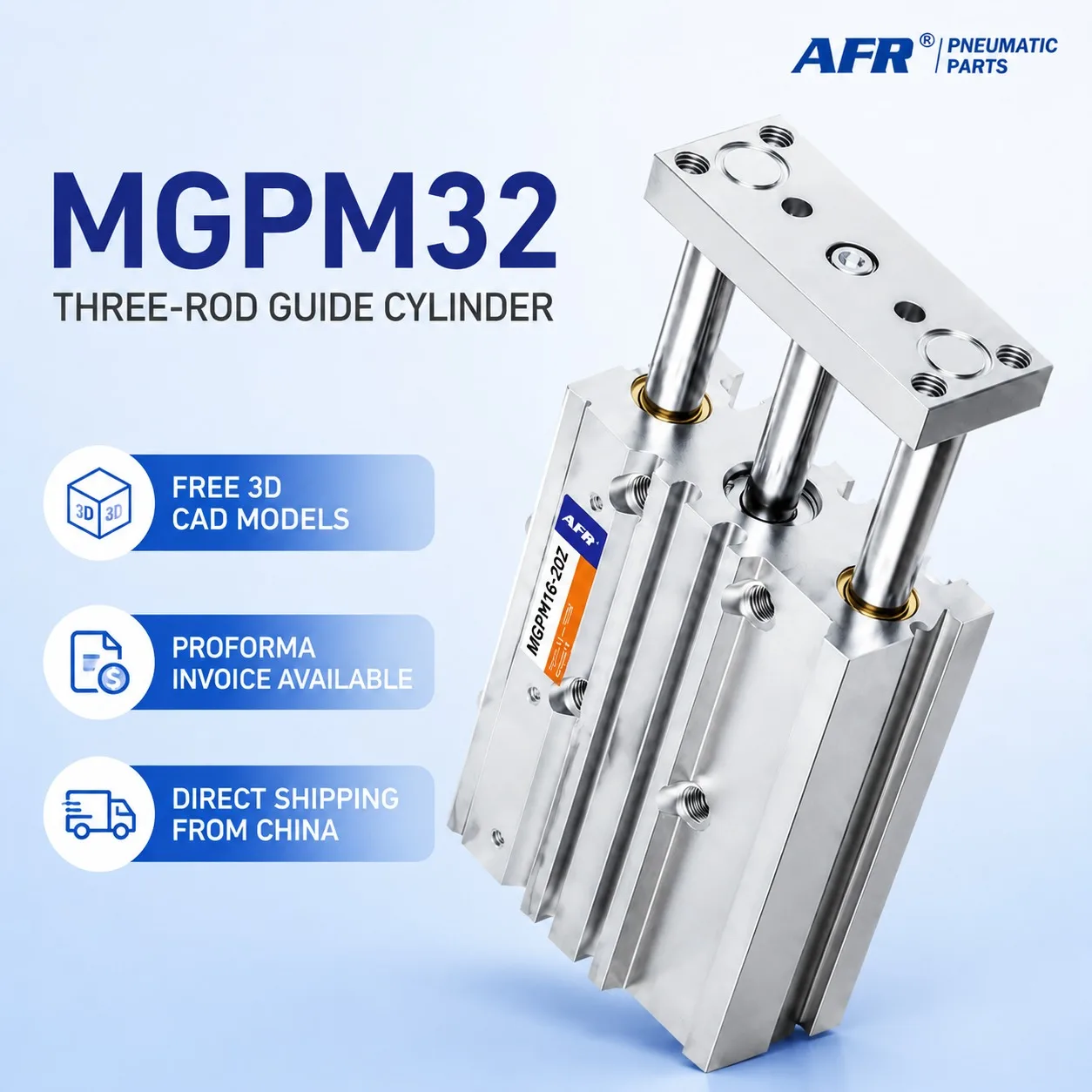 MGPM32-25Z 50Z 75Z 100Z Compact Guide Rod Cylinder Three Axis Magnetic Non-Rotating Double Acting Pneumatic Guided Air Bore 32mm