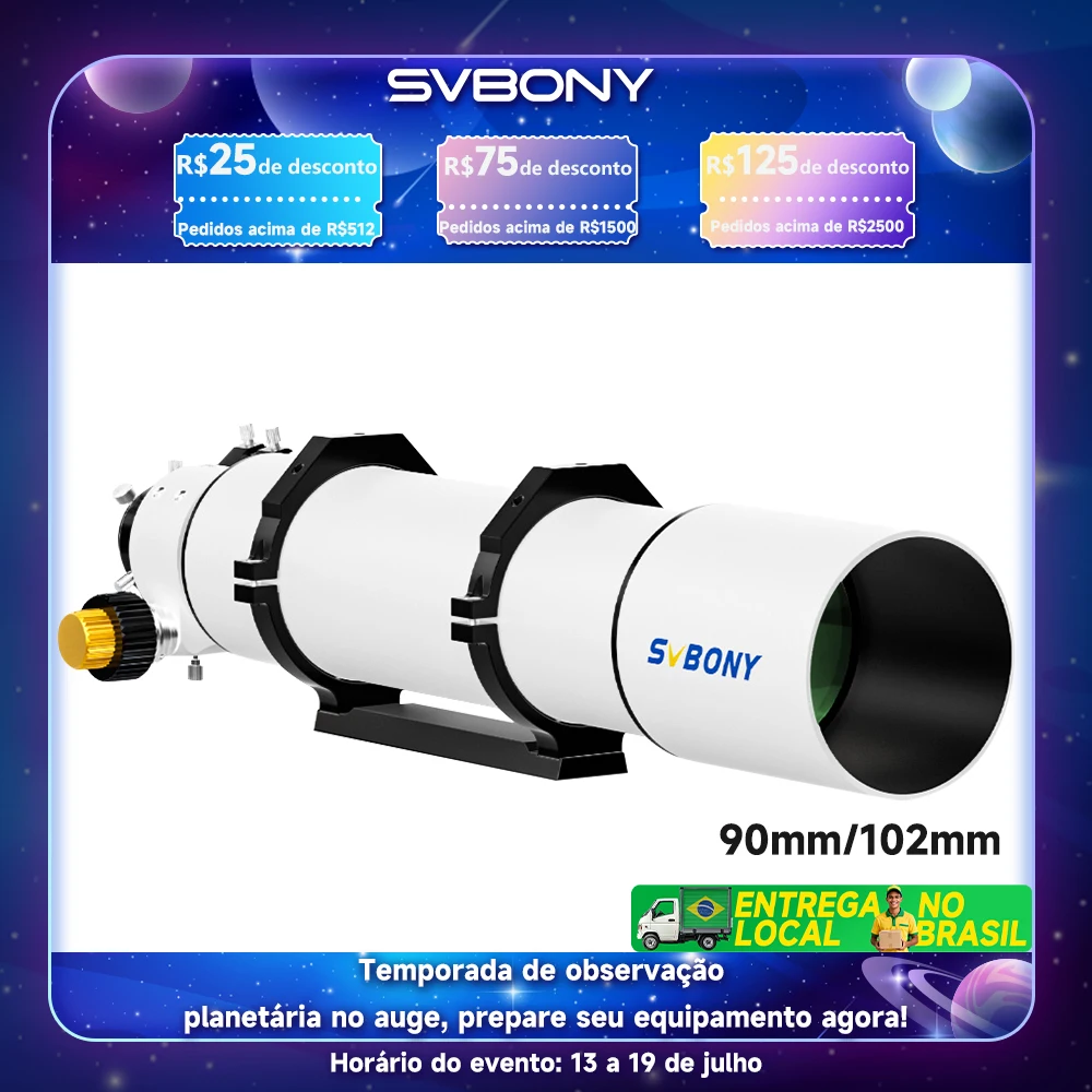Telescópio astronômico Svbony SV48P 90/102mm Abertura OTA telescópio astronómico profissional Refrator Focalizador de Velocidade Dupla luneta profissional para Astrofotografia de Céu Profundo