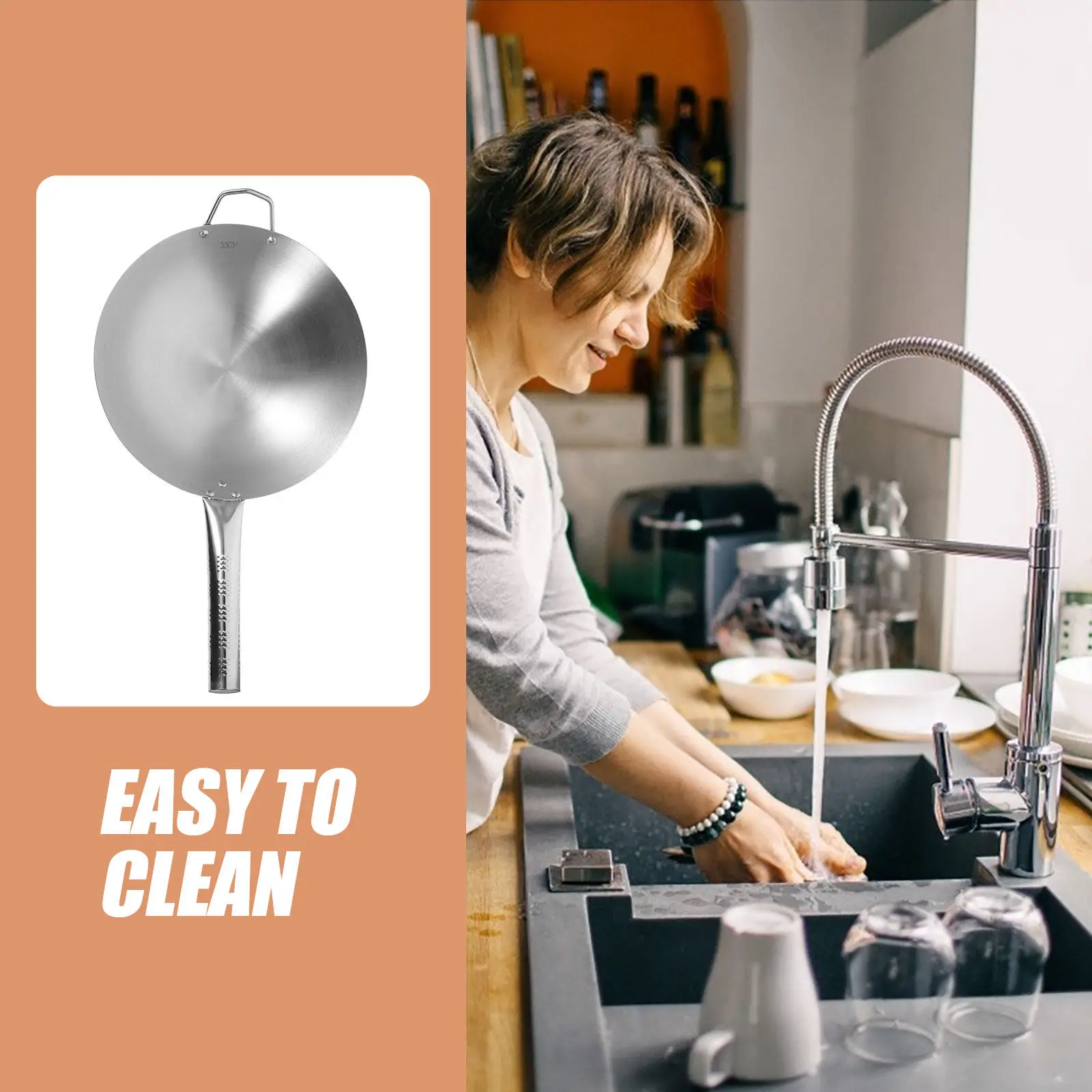 1Pcs Stainless Steel Non Stick Wok Household Frying Pan Long Handle Induction Cooker Pot Kitchenware Even Heat Distribution