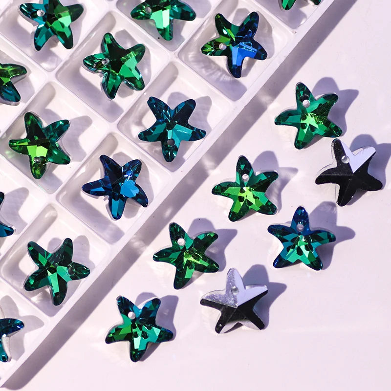 24PCS 14mm Crystal Beads Starfish Shaped AB Color Glass Beads for Jewelry Making Earrings Necklace Jewellery Pendant Accessories