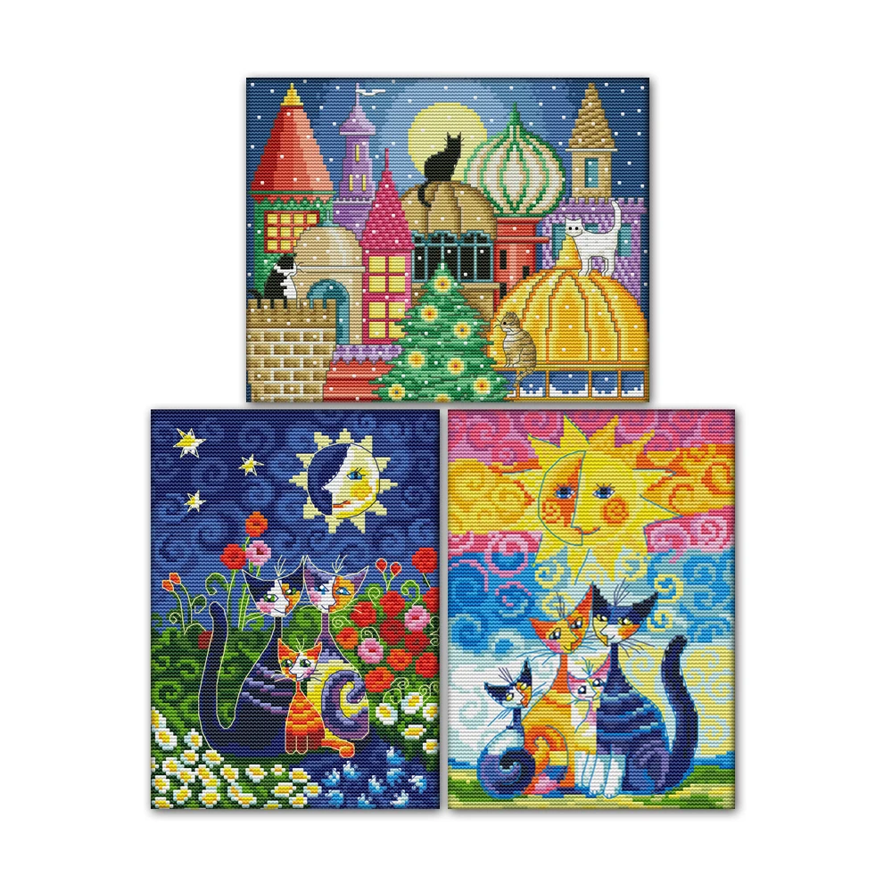 Joy Sunday The Cat City Cats Under The Sun Набор для вышивки крестом, вышивка крестиком на холсте, K476, K989(1), K990(2) Joy Sunday The Cat City Cats Under The Sun Набор для вышивки крестом, вышивка крестиком на холсте, K476, K989(1), K990(2)