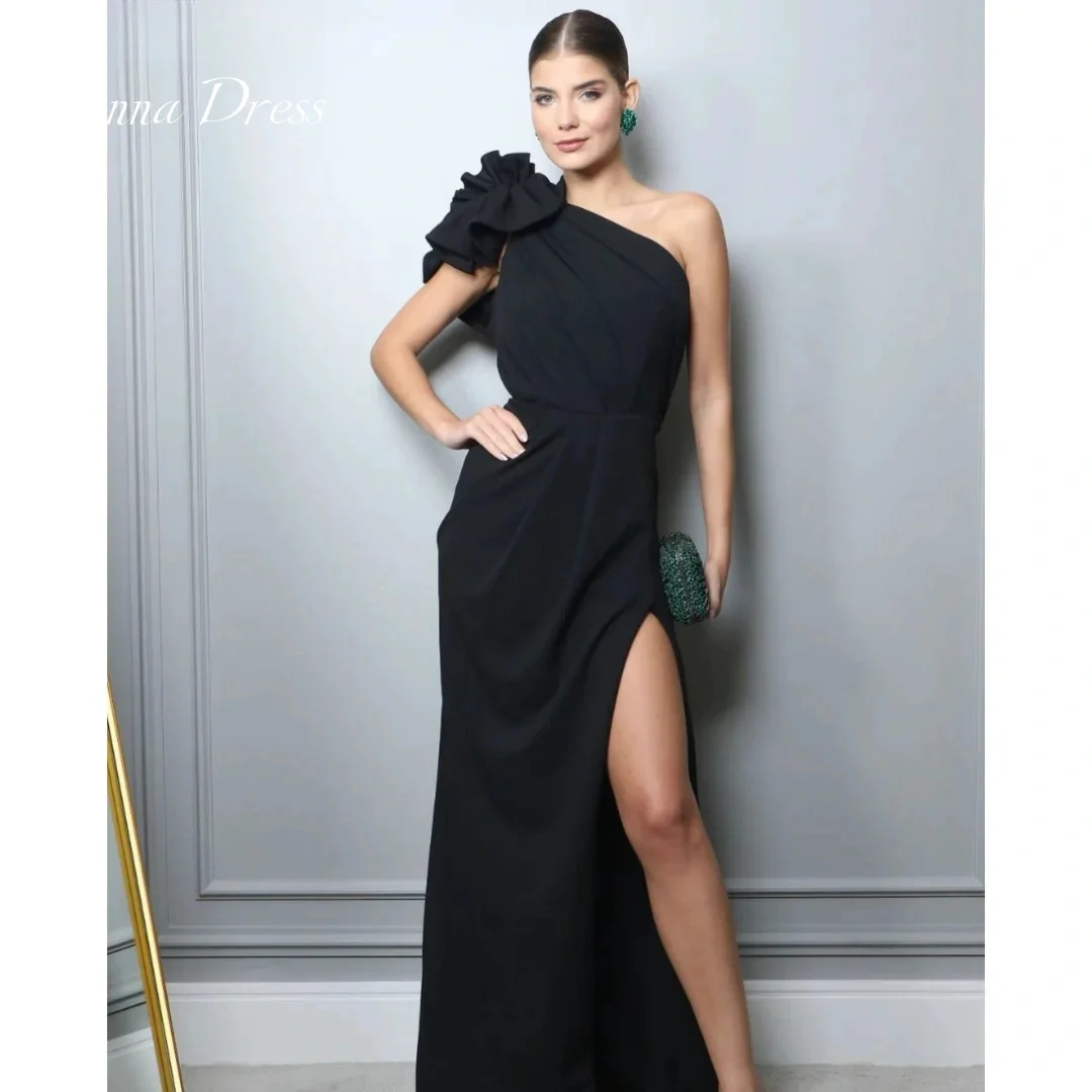 

Anna One Shoulder Evening Dresses Elegant Luxury Evening Dress 2024 Side Slit Custom Occasion Dresses Black Fish Tail Jancember