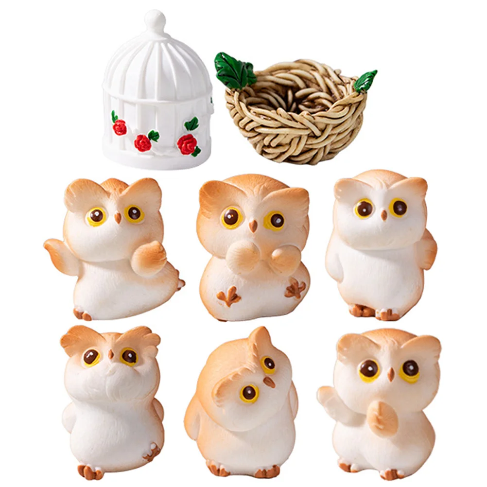 1 set mini gufo decorazione artigianale in resina vibrazione giardino micro paesaggio ornamento per desktop auto torta decorazione della casa piccolo animale