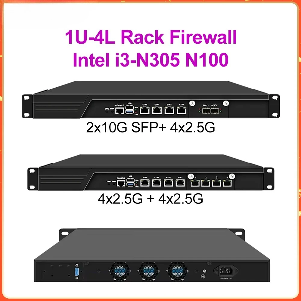 1U Rackmount Mini PC Server, Intel i3-N305/N100, 2×10G SFP+ Ports, 4×2.5G LAN, Firewall Appliance AES-NI GPIO Network Server