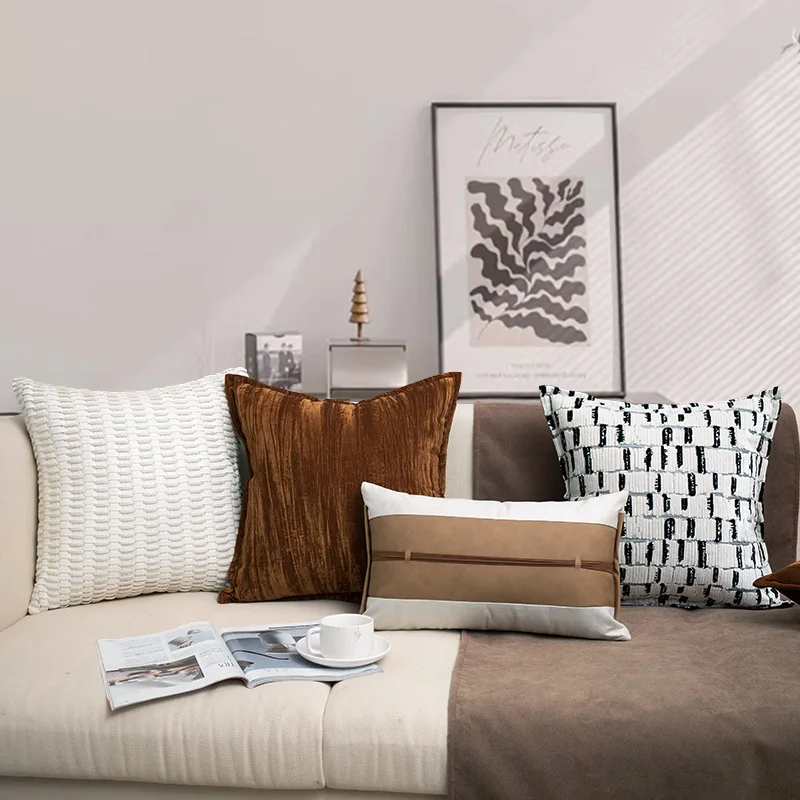 30x50/45X45/50x50CM Brown Splicing Throw Pillow Cover Light Luxury Stamping Waist Cushion Cover Decor Home Decorative Pillowcase