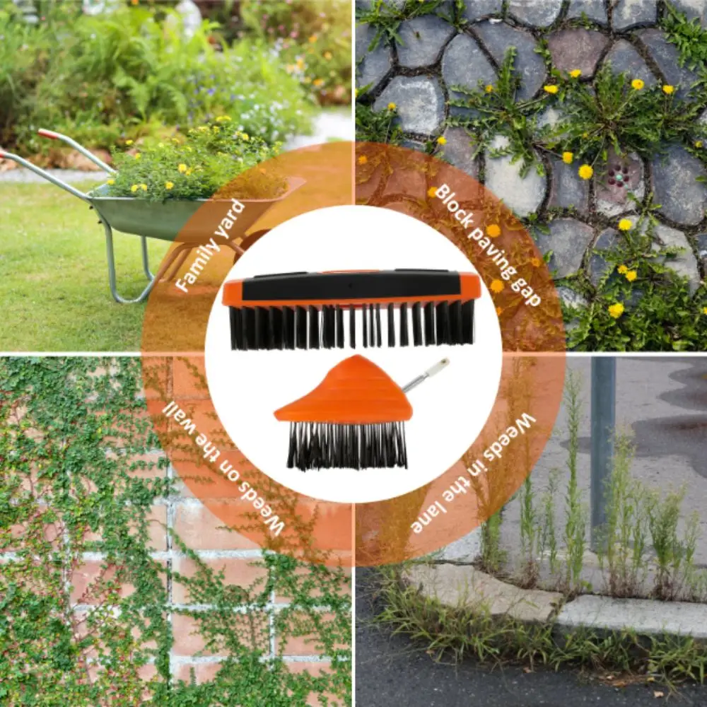 

Adjustable Handle Weed Remover Tool 2 Brush Head 3 In 1 Garden Brush Replaceable Brush Heads Manual Crevice Wire Brush
