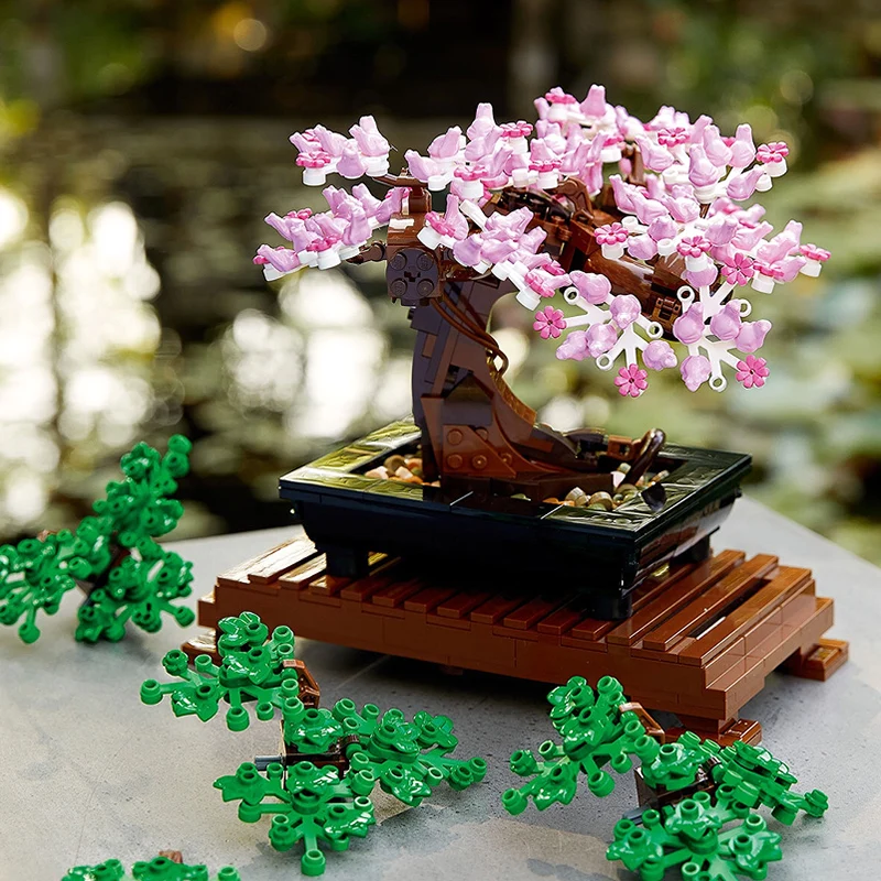 

878pcs Bonsai Tree Flower Bouquet Building Block Bricks Model Home Desktop Plant Potted Birthday Gift Compatible 10281