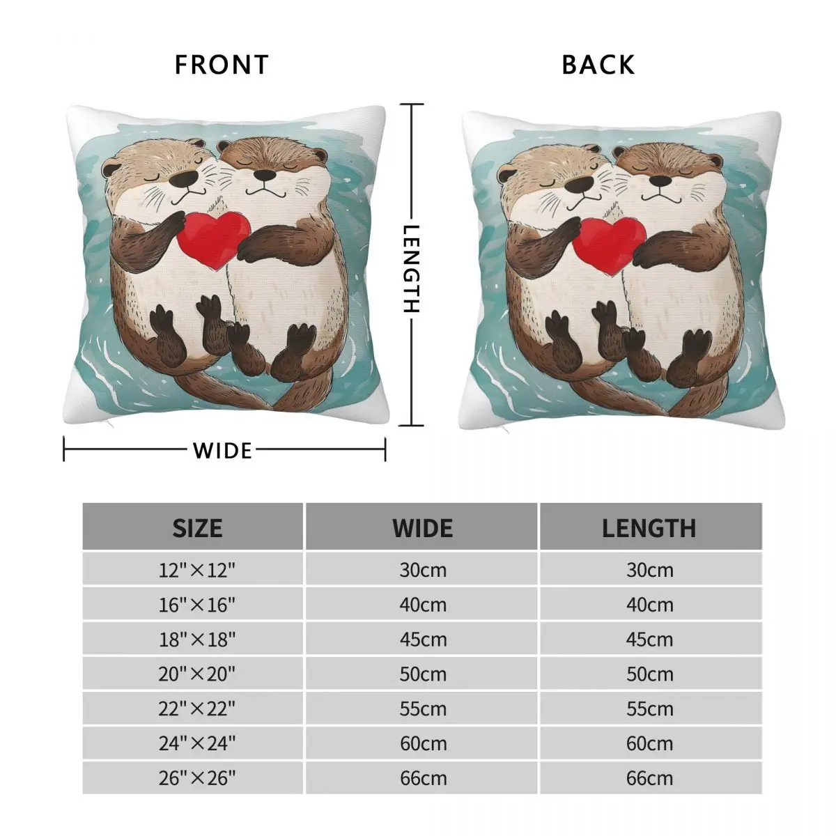Otter Couple In Love Square Pillowcase Polyester Linen Velvet Pattern Zip Decorative Pillow Case Home Cushion Case 45x45