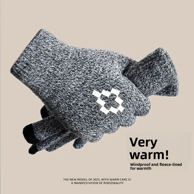 

Зимние вязаные перчатки Thiened Fce для езды на велосипеде и мотоцикле, сенсорные, для мужчин и женщин, с защитой от мороза