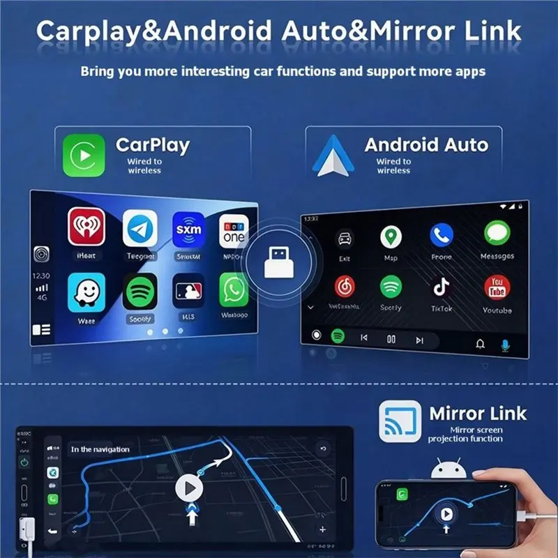 Wireless Carplay& Android Auto Adapter Mirror Link AI Box 2G+ 16G Memory Card Android 13 Smart Car Box Supports Split-Screen view 3