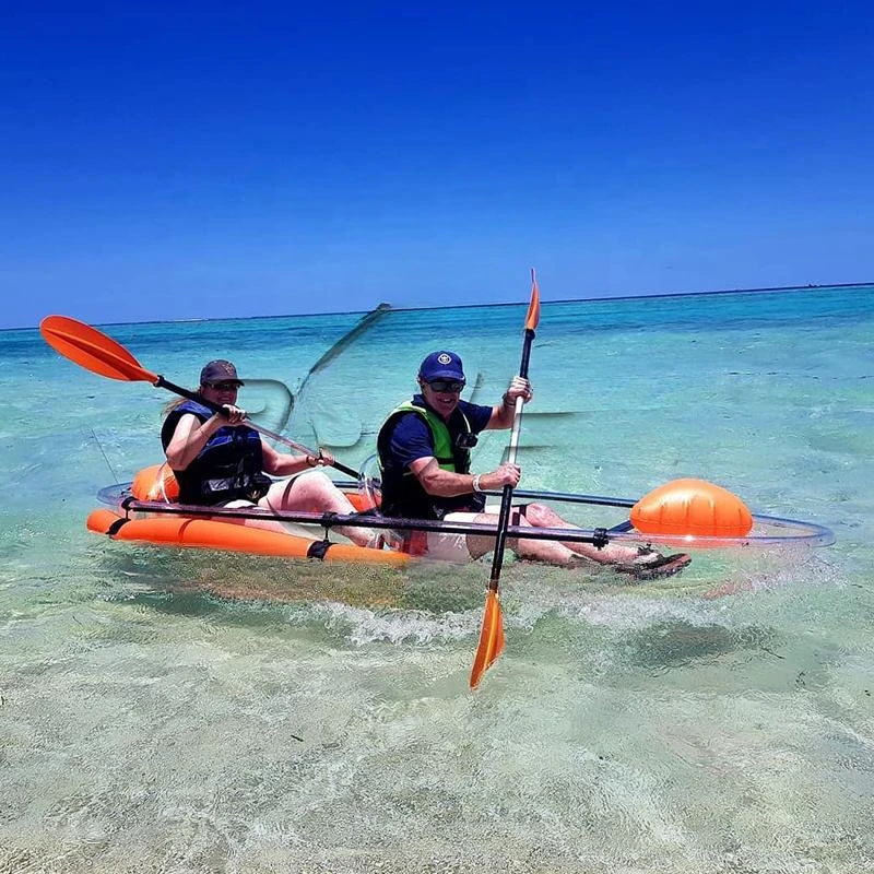 Crystal glass bottomed kayak, double seater ocean drifting boat, transparent double kayak for sale