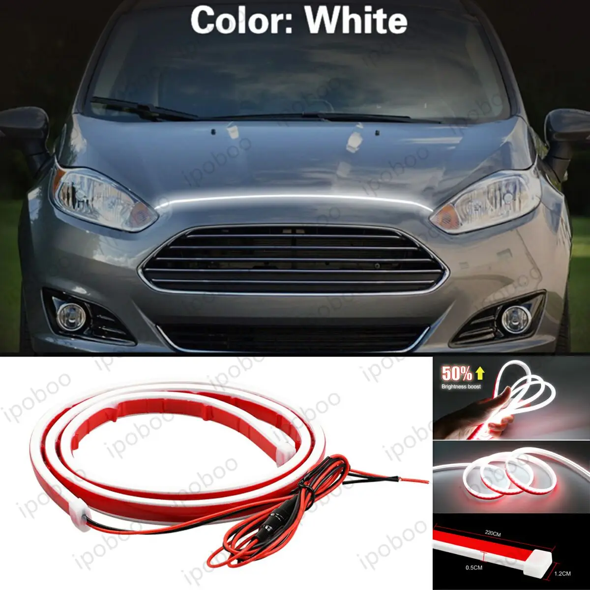 

86" LED Hood Light Strip For Ford Fiesta Europe 06-22 Flexible Dynamic Scan Start Up Hoodbeam Kit Engine Cover Decoration Light