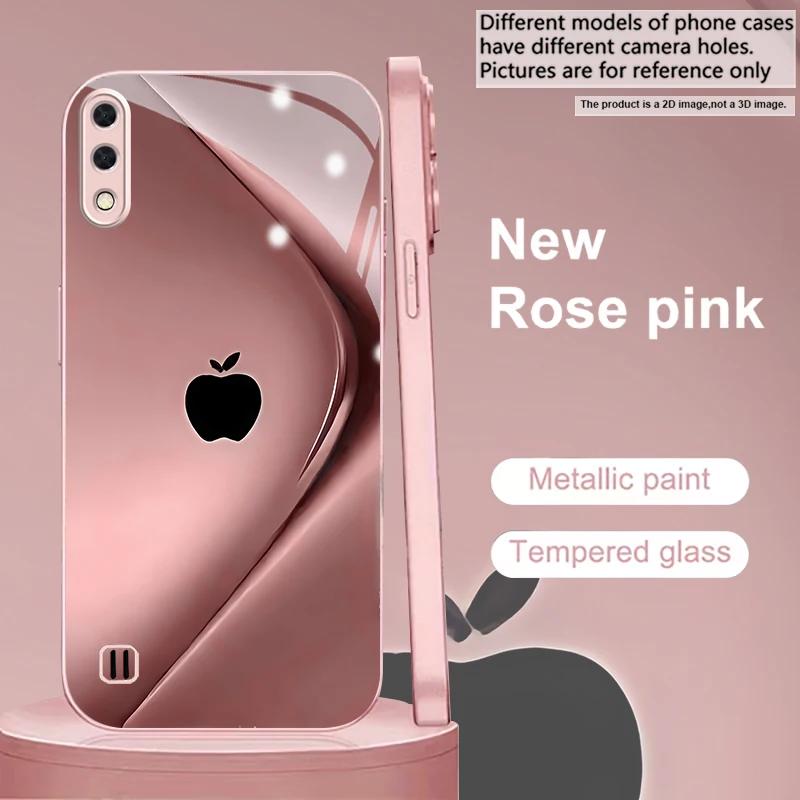 Blush Draped Logo Print Pink Metallic Glass Phone Case For Samsung A01/A02/A03 Core/A04/A04e/A05/A05s/A07/A70/A71/72 Back Cover view 5