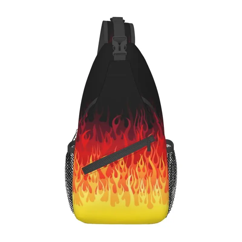 Mochila cruzada personalizada para hombre, de hombro con llamas de fuego morral, color rojo, ideal para ir de viaje