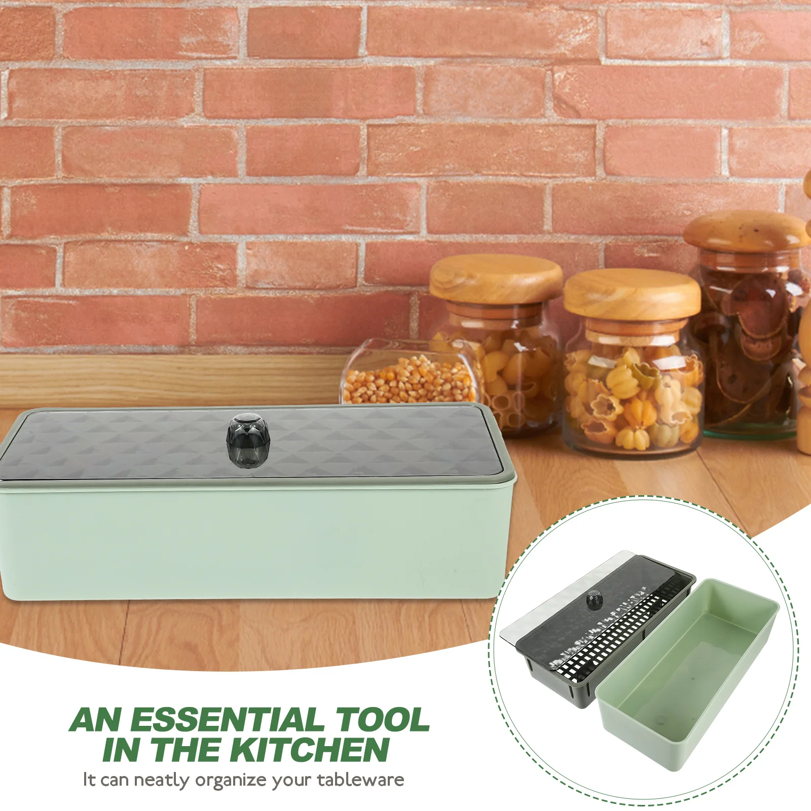 

Cutlery ganizer Knife Fork Storage Box Utensil Holder Green Visible Case Reusable Safe Material Practical Long Term Use