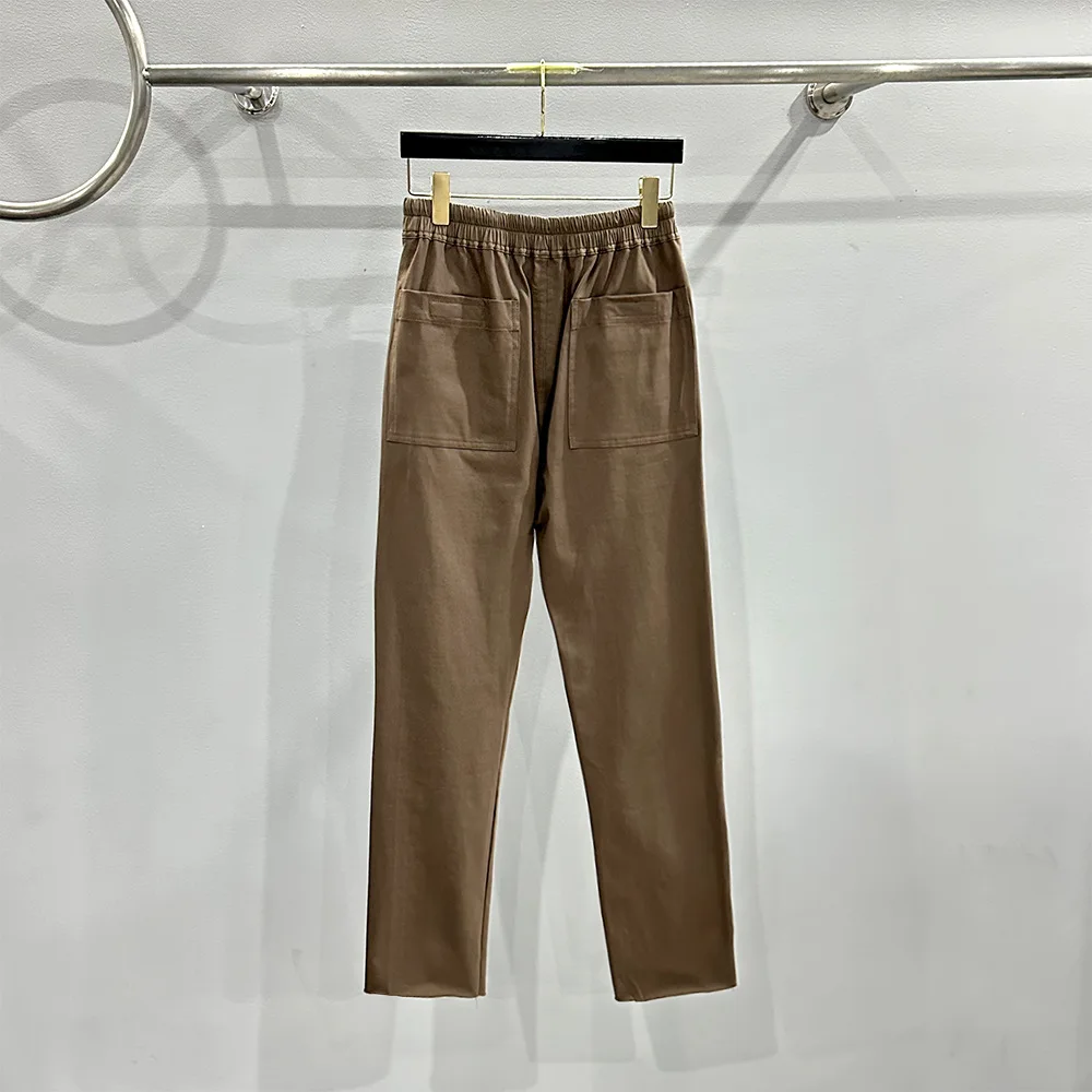 High Street Men's Cotton Spring/Summer Trendy Dark Simple Style Punched Elastic Waist Rope Knitted Thin Casual Pants