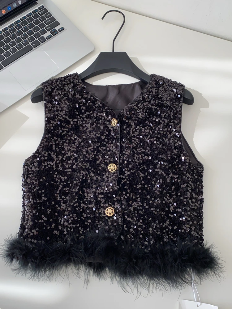 

Faionable Little Fraance Sle Vest Jaet, женское пальто с v-образным вырезом и пайетками в стиле пэчворк, высококачественное пальто с v-образным вырезом для поездок на работу