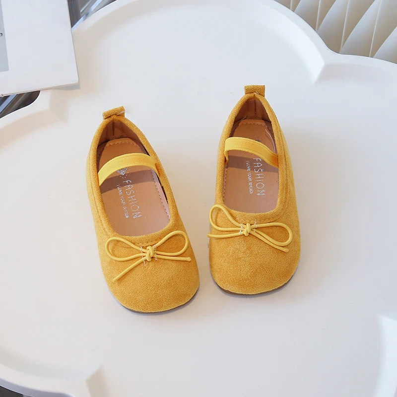 Prinzessinnenschuhe für kleine Mädchen, Bonbonfarben, Schleife, elastisches Band, flacher Kinderschuh aus Wildleder, süßer Slip-On, bequemer Herbst-Kinderschuh, Größe 21–30 – Detail 15