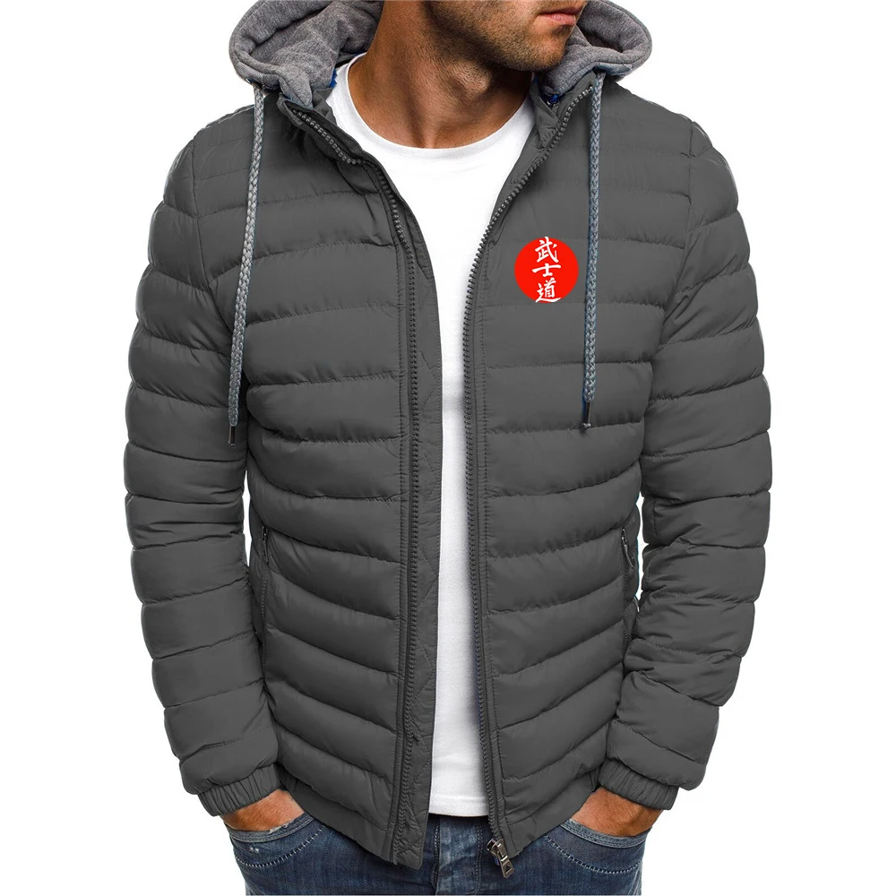 Japan Bushido The Men's Hooded Cotton Coat with Stripes is Suitable for Winter and Features Printed patterns Hoodies Jacket