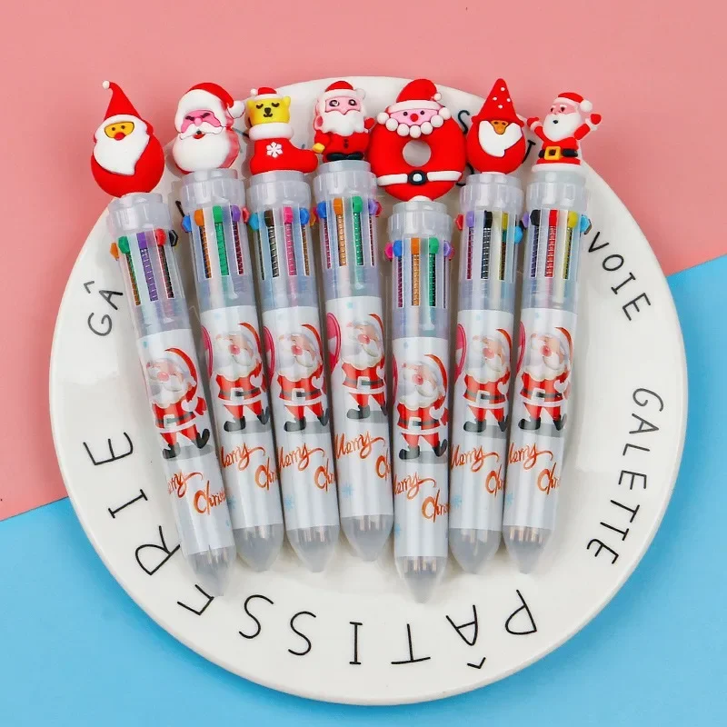 

24Pcs cartoon silicone head Christmas ten-color ballpoint pen, press color student stationery gifts