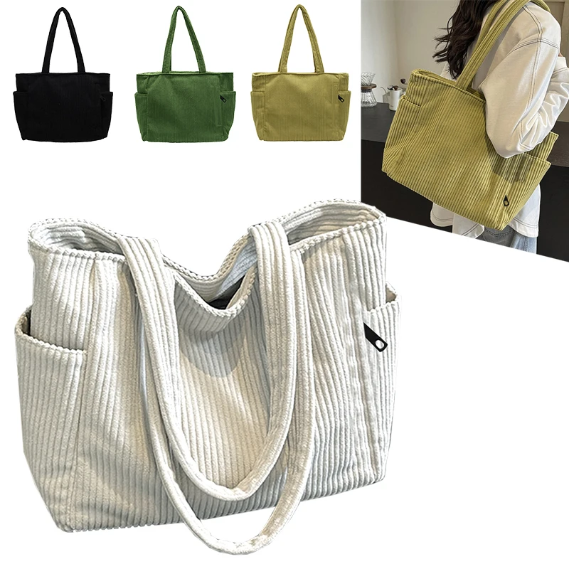 Trendy Multi-color Corduroy Tote Bag for Women Daily Use Shopping Stylish Spacious Lightweight Casual Fashion Shoulder Bag