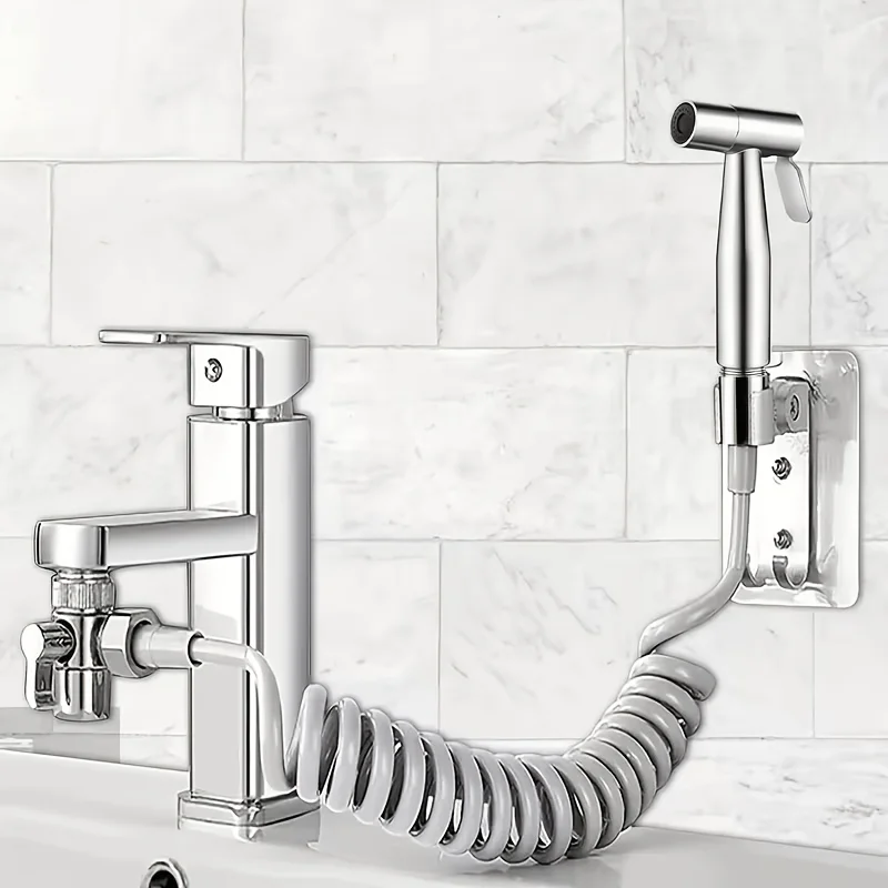 Pistola pulverizadora para grifo de lavabo con válvula de desviación, equipada con tubo flexible y base adhesiva, pistola pulverizadora de mano