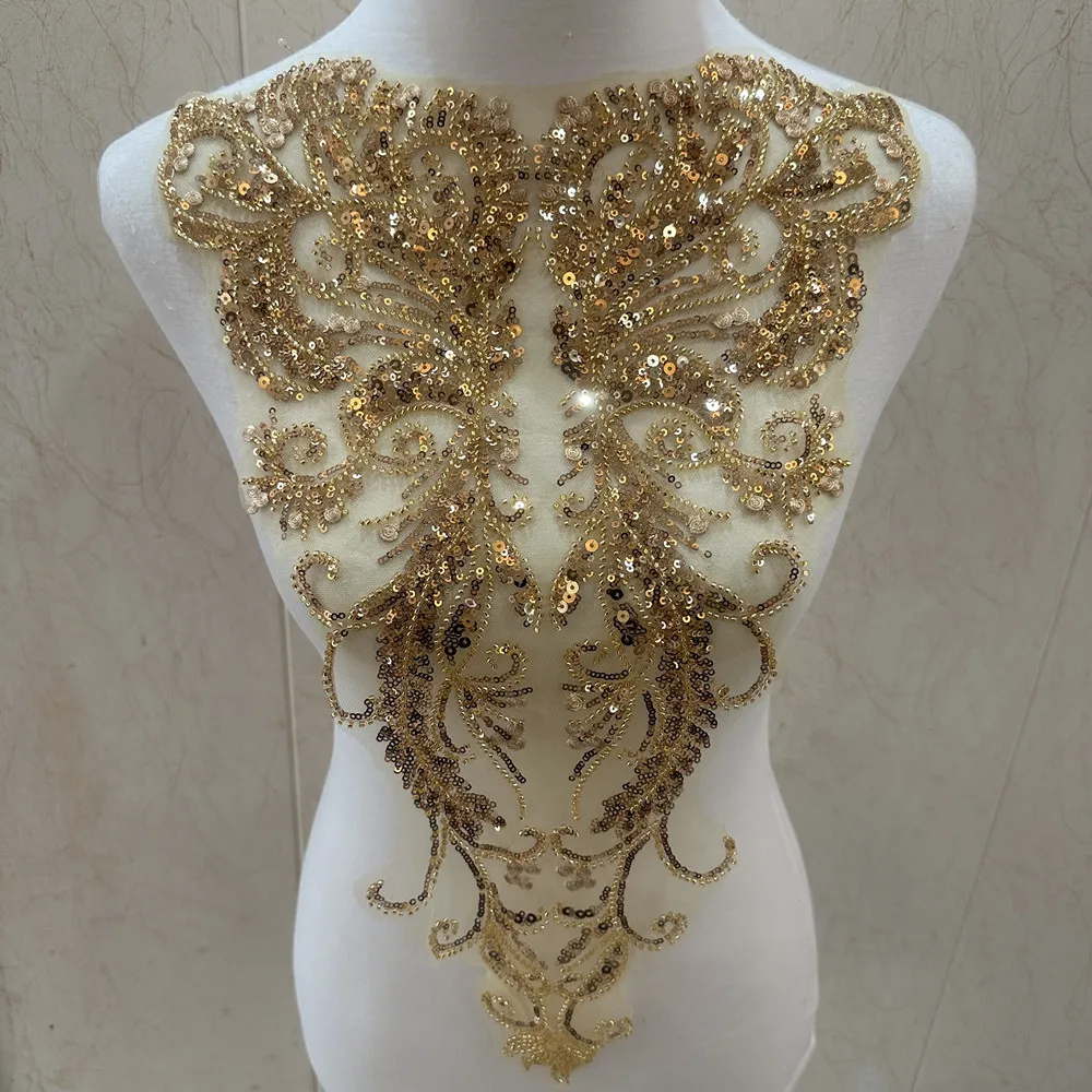 Beaded Seaquin patches Sew on Bridal appliques for wedding dress Decoration DIY