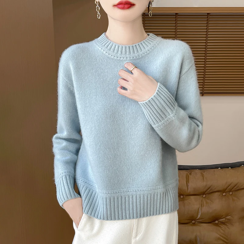 

Autumn And Winter New Pure Cashmere Round Neck Plus Size Women Jacquard Knitted Pullover Long Sleeved Fashionable Casual Sweater