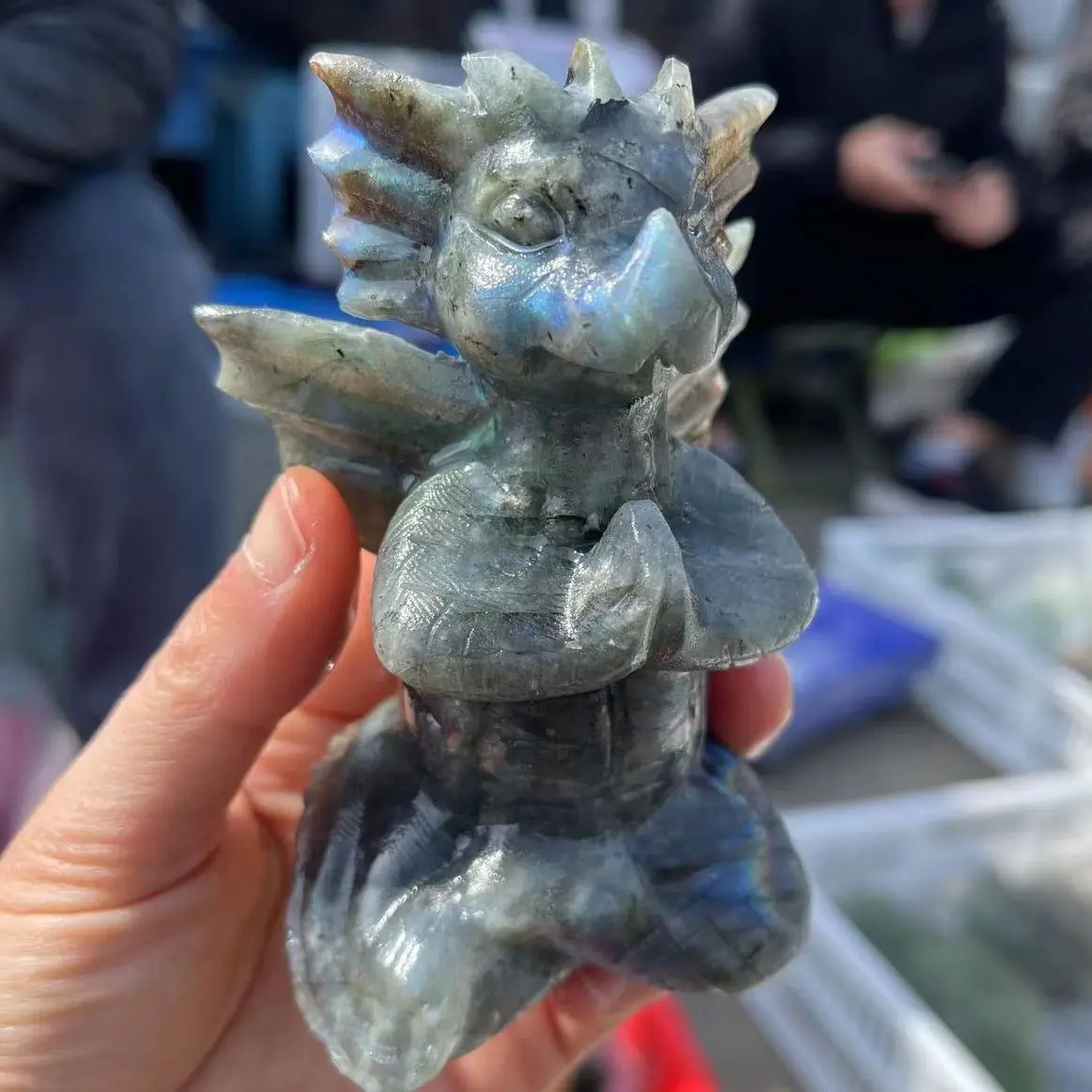 Natural Crystal Labradorite Statue for Home Decoration, Hand-Carved Dragon Baby Sculpture, Cute Figurines