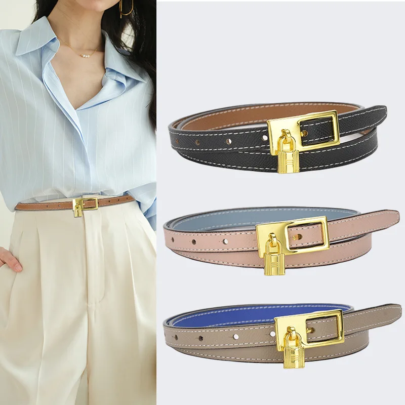 Double-Faced Genuine Cow Leather Slim Women Belts Blue Purple Pink White Cowskin Jeans Belt Casual Dress Cinture Corset Strap