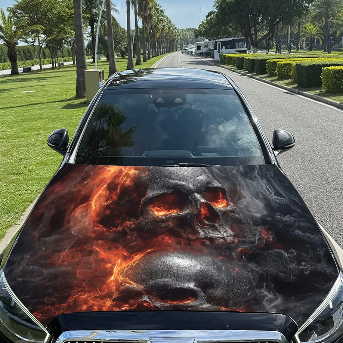 

Наклейки на капот автомобиля с пламенным черепом, наклейки для украшения автомобиля, наклейки для внедорожников и грузовиков, автозапчасти, высококачественные подарки для любителей автомобилей