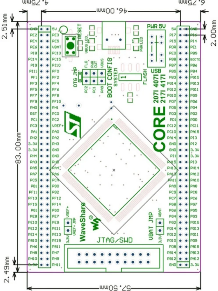 Placa pequeña STM32 con MCU STM32F407IGT6, expansor IO completo, interfaz de depuración JTAG/SWD