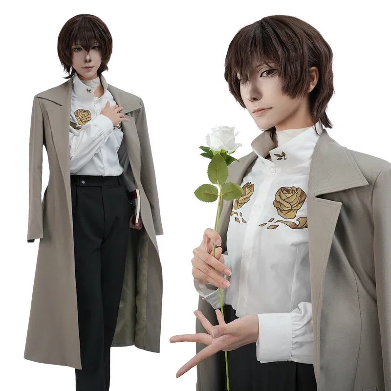 

FC6HOLOUN Bungo Anime Dazai Osamu Cosplay Costume Wig 10th Anniversary Lining Coat Pants Shirt Daily Wear Halloween Christm@FC8！
